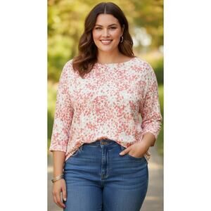 Susan Graver Women 3x Liquid Knit Tie Keyhole Neck Long Sleeve Lightweight Top